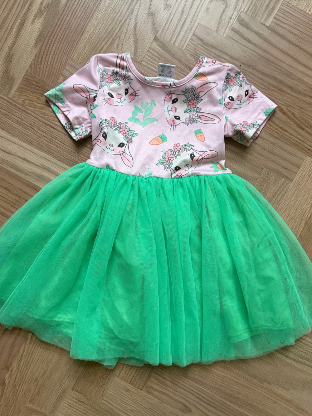 Girls Bunny Tulle Dress - Pink & Green